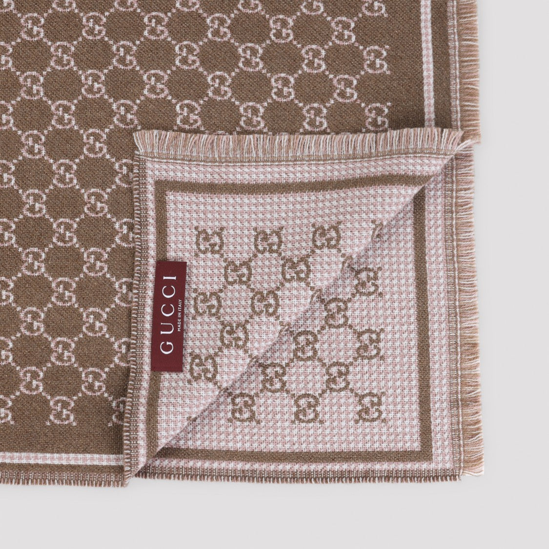 Gucci Gg Brown And Pink Wool Scarf
