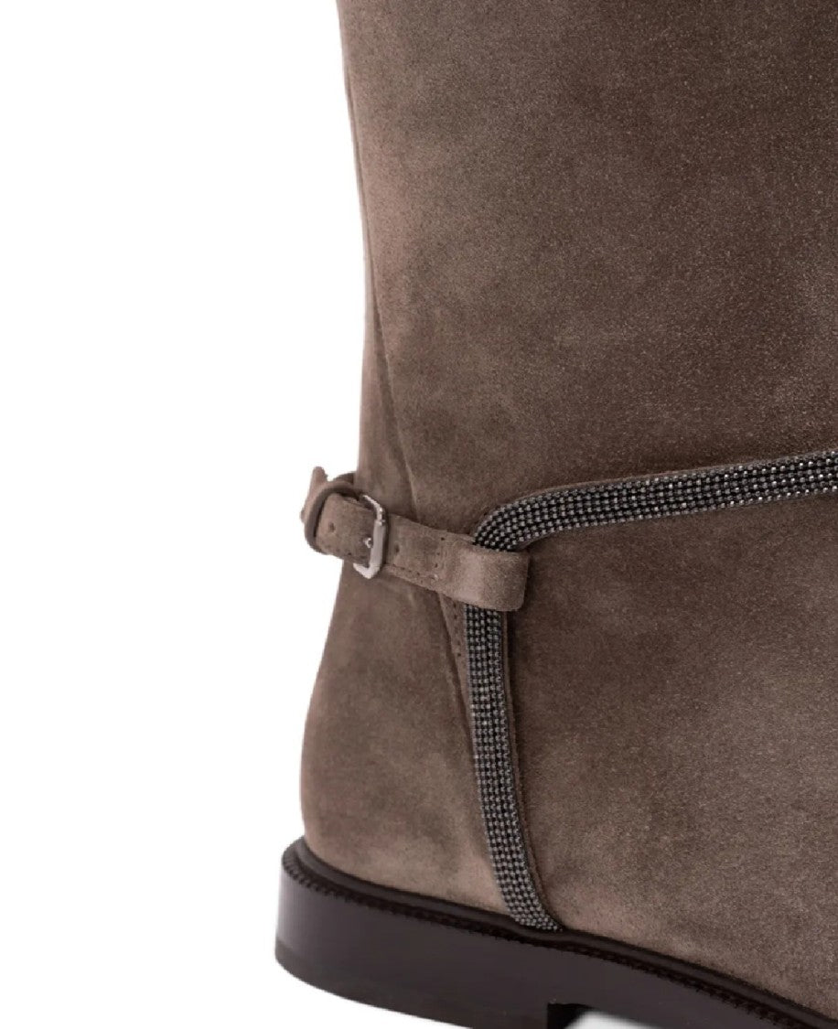 Brunello Cucinelli Suede Tall Boots With Ankle Strap