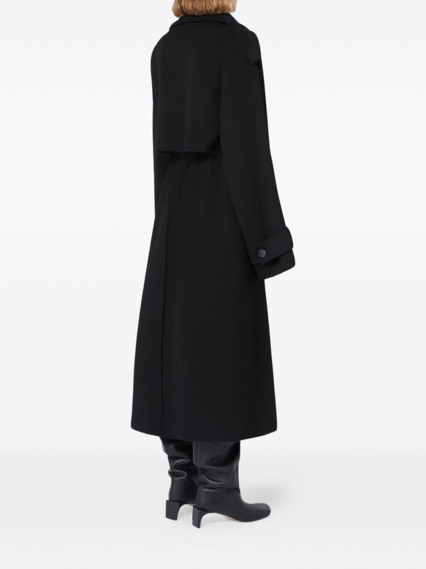 Sportmax Double-Breasted Black Long Coat With Tailored Waist And Wide Collar