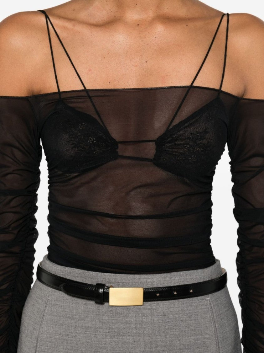Amazuin Semi-Transparent Off-The-Shoulder Top With Ruched Detailing