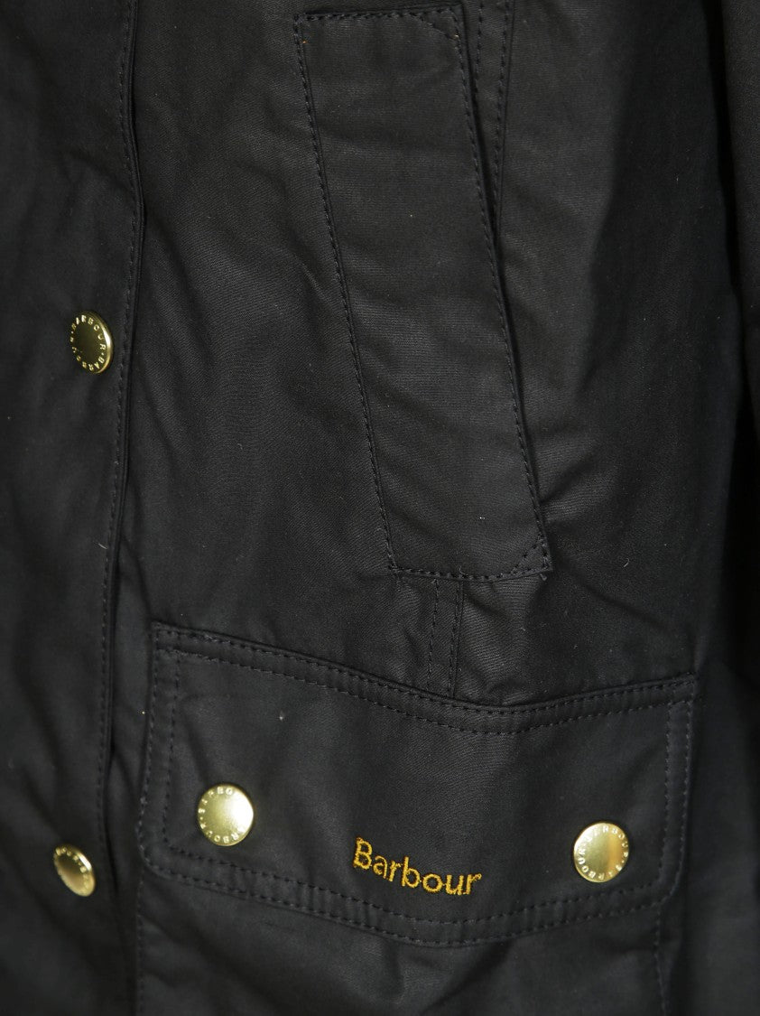 Barbour Mid-Length Waxed Cotton Coat With Utilitarian Design