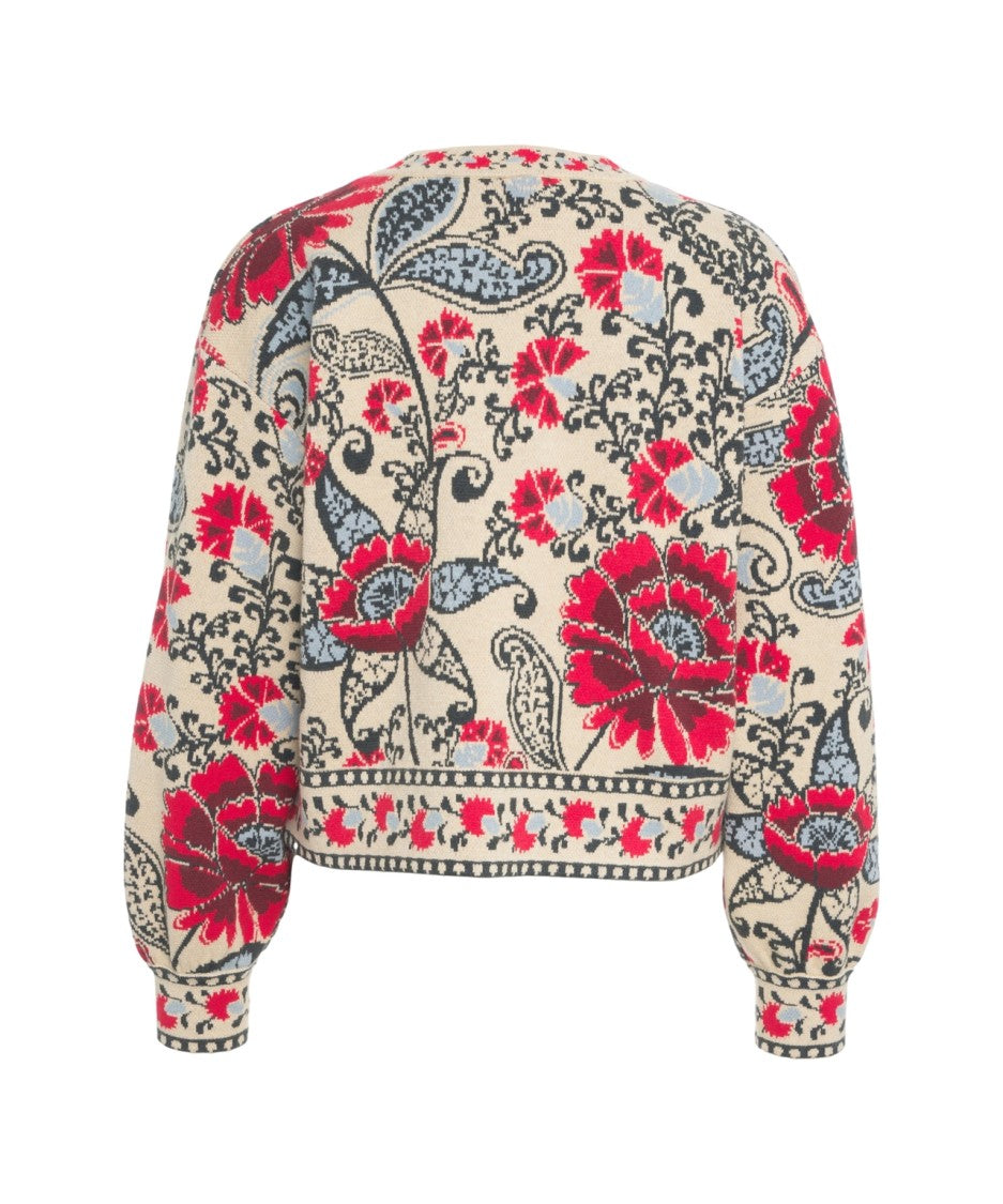 Farm Rio Intricate Floral Knit Cardigan With Decorative Buttons