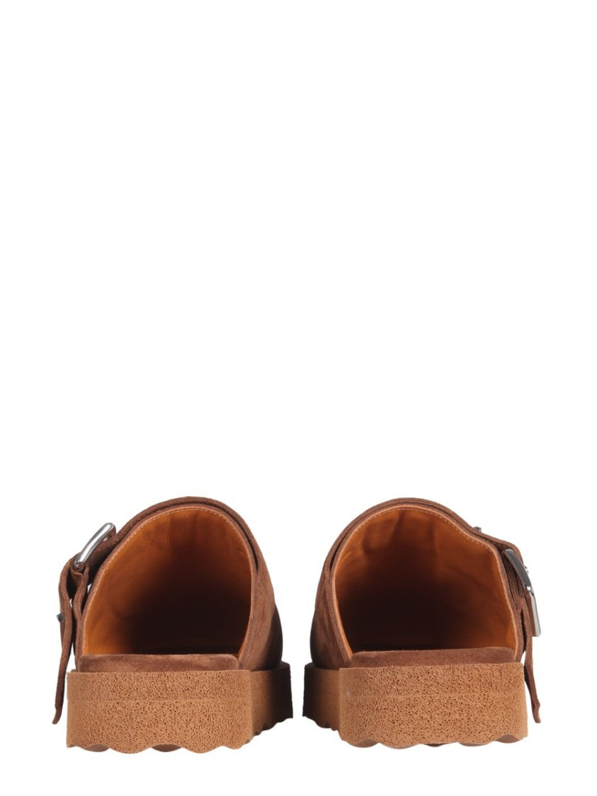 Off-White Suede Upper Slippers With Adjustable Strap