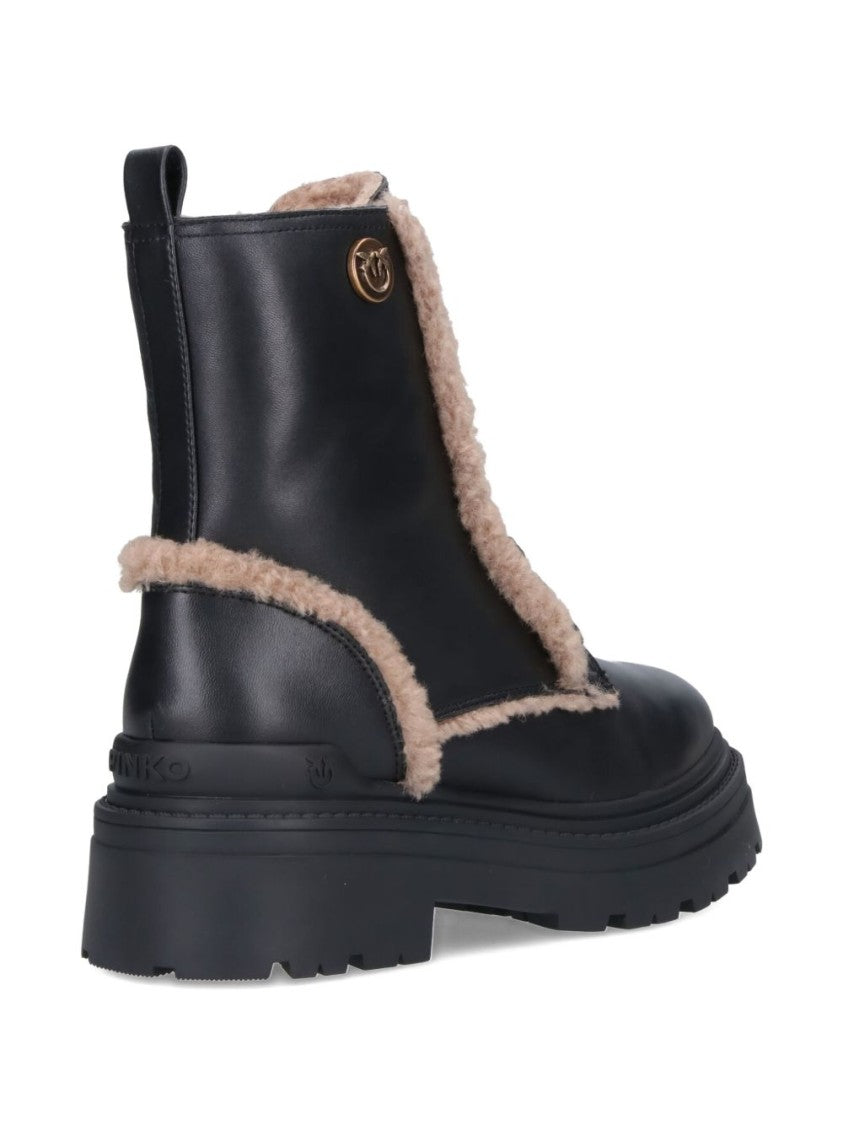 Pinko Ankle Boots With Beige Shearling Trim