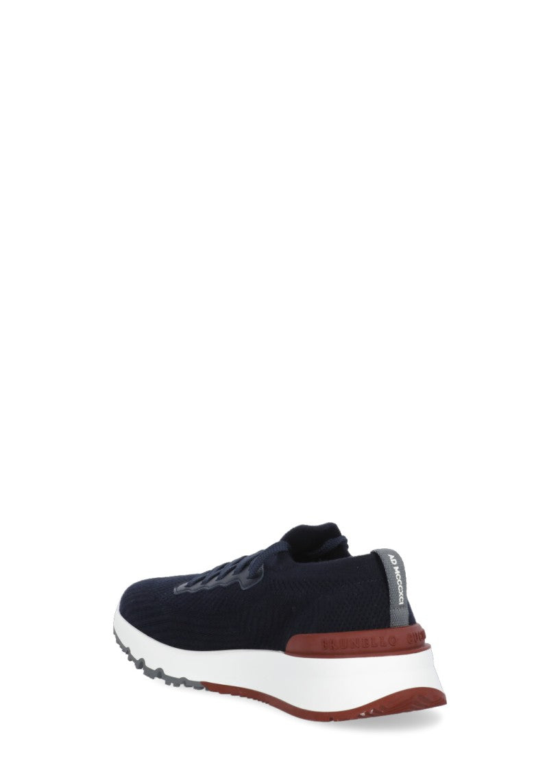 Brunello Cucinelli Gros Grain Logo Blue Sneakers