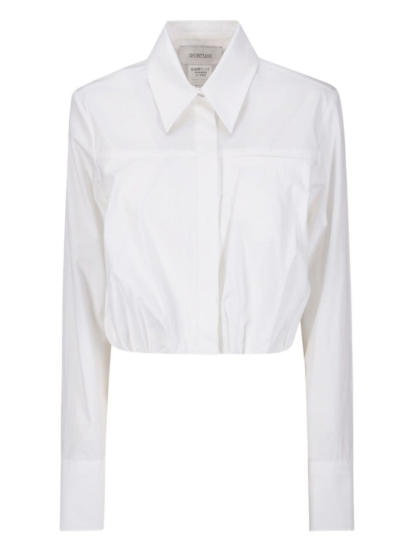 Sportmax Cropped White Shirt With Classic Collar And Structured Design