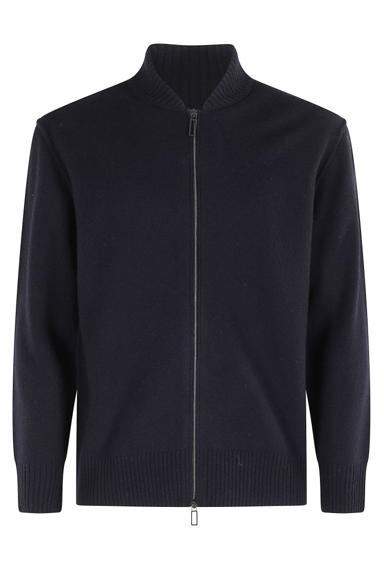 Paolo Pecora High Collar Blue Wool Cardigan