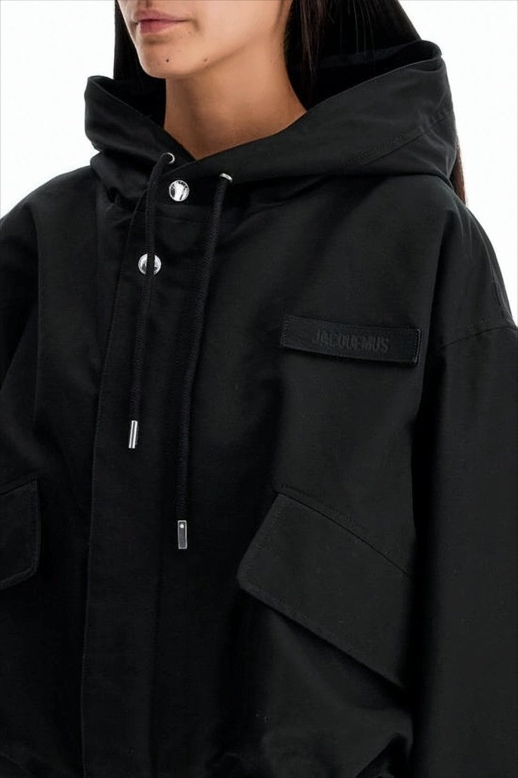 Jacquemus Cropped Black Jacket With Oversized Sleeves