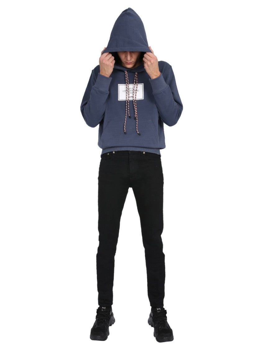 Ih Nom Uh Nit Muted Blue Hoodie With Multicolored Drawstrings