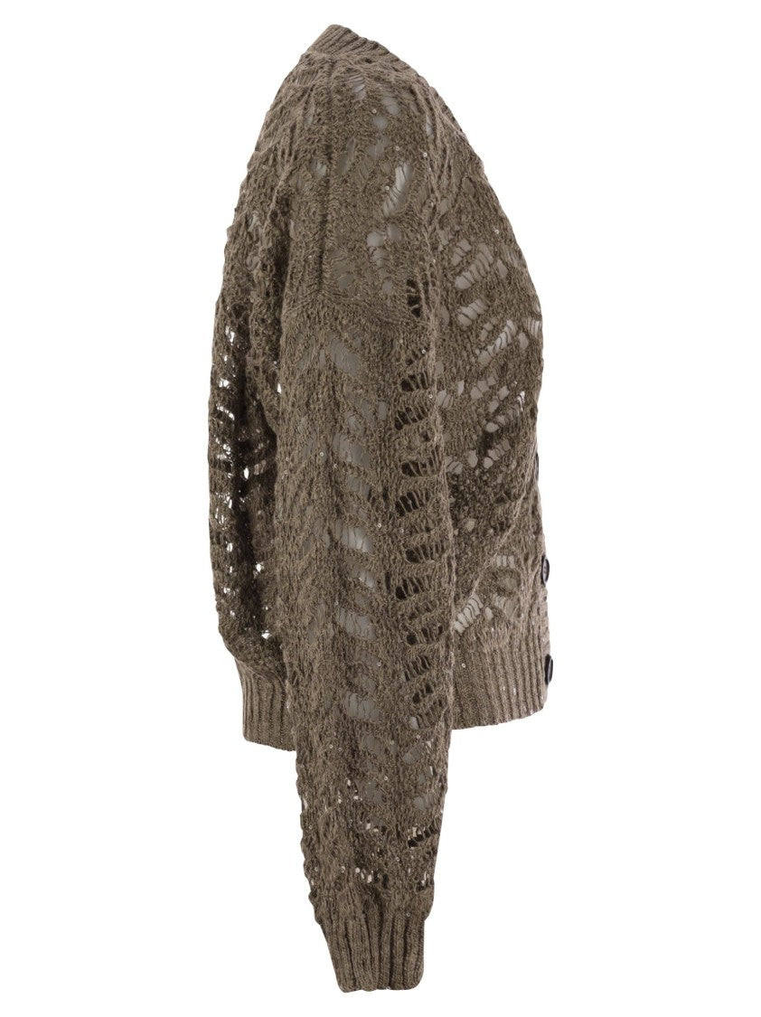 Brunello Cucinelli Foliage Lace Cardigan In Linen