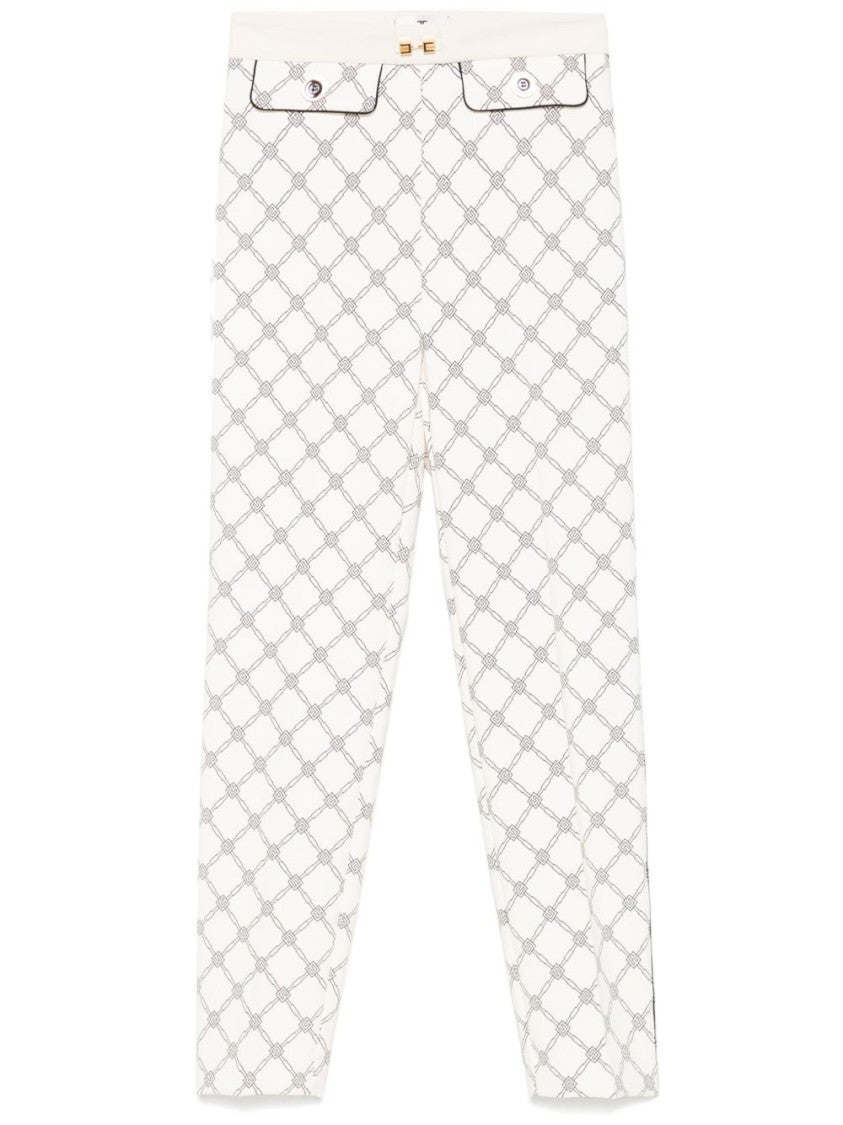 Elisabetta Franchi Light Beige Trousers With Geometric Pattern