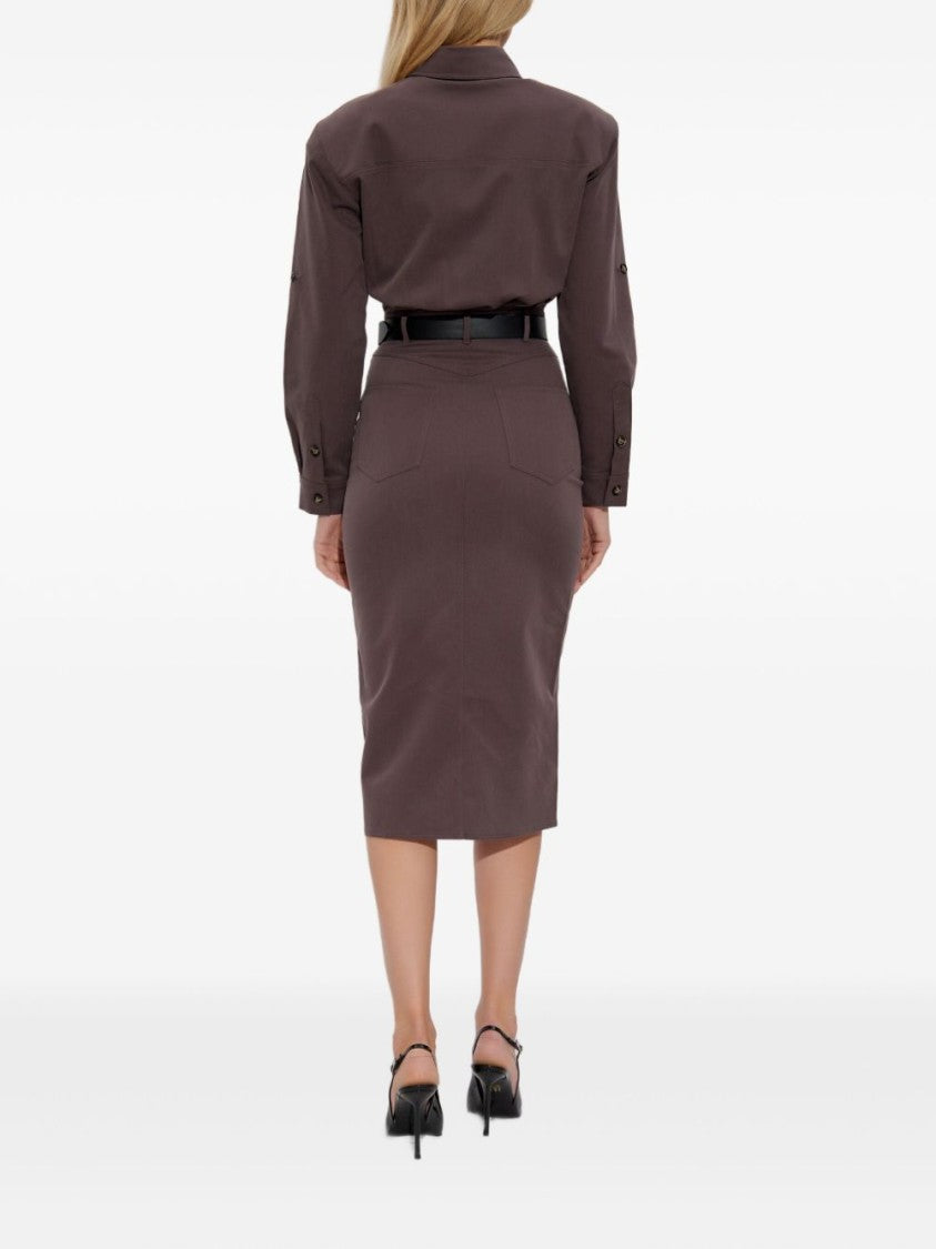 Self-Portrait Brown Cotton Belted Midi Dress