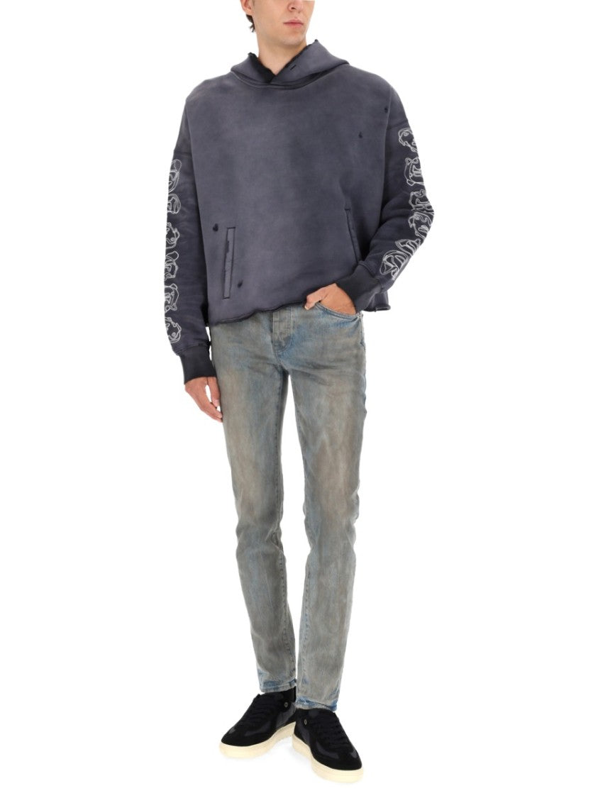 Purple Brand Distressed Black Sweatshirt With Graphic Text Detail