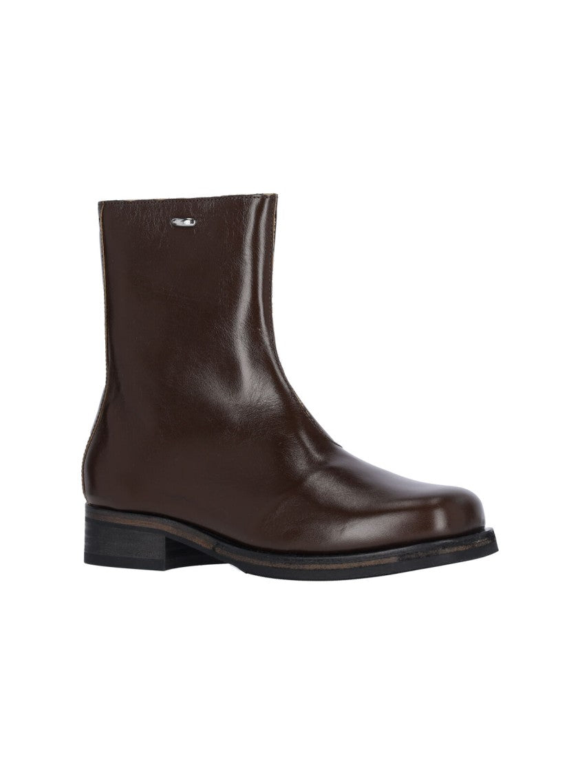 Our Legacy Brown Leather Square Toe Ankle Boots