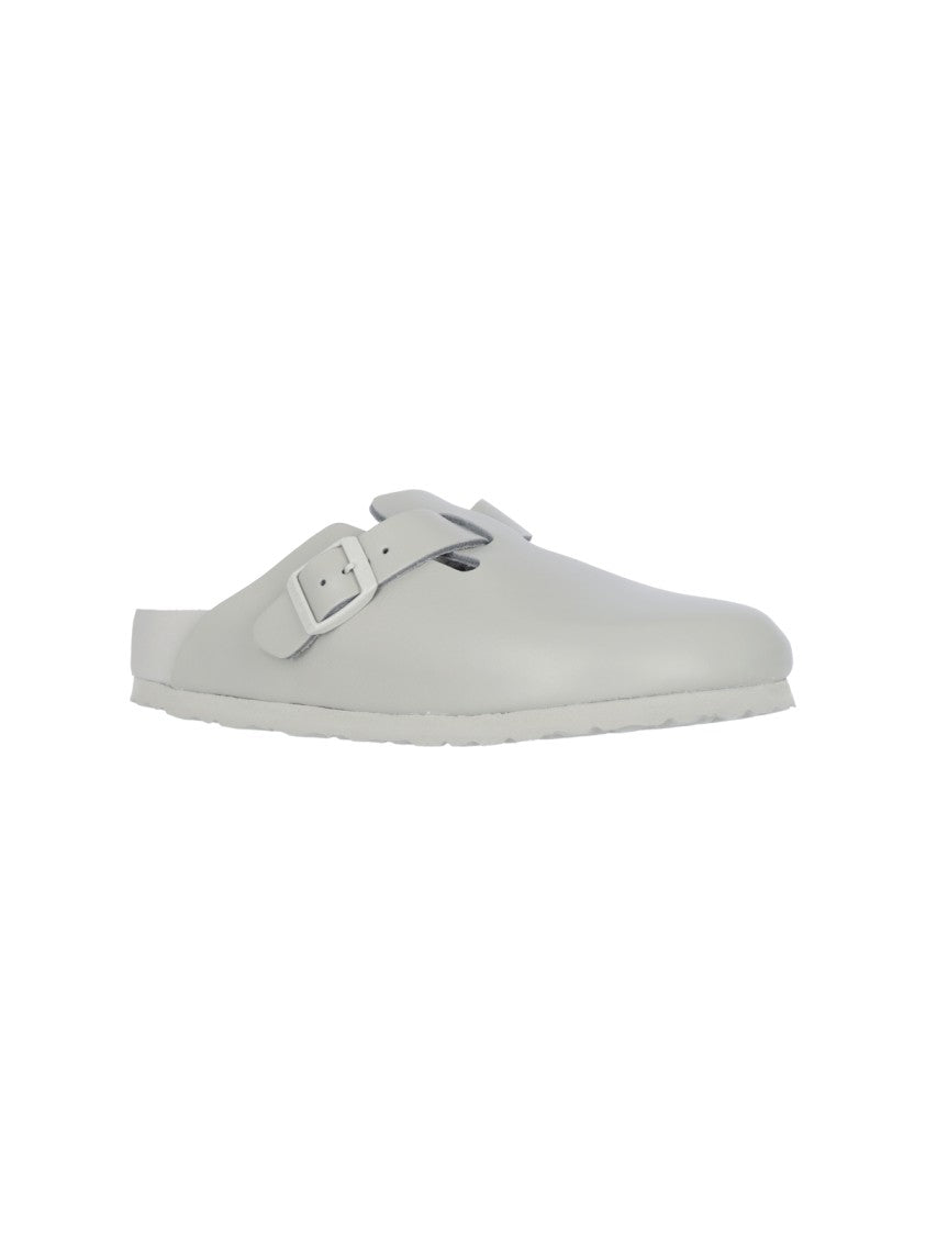Birkenstock "Boston" Grey Leather Mules