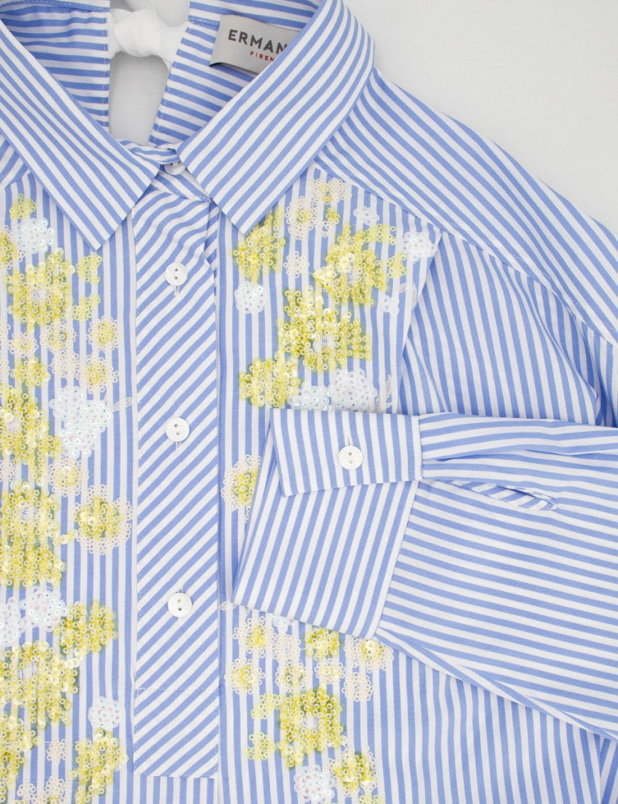 Ermanno Firenze Striped Shirt With Exclusive Floral Embroidery
