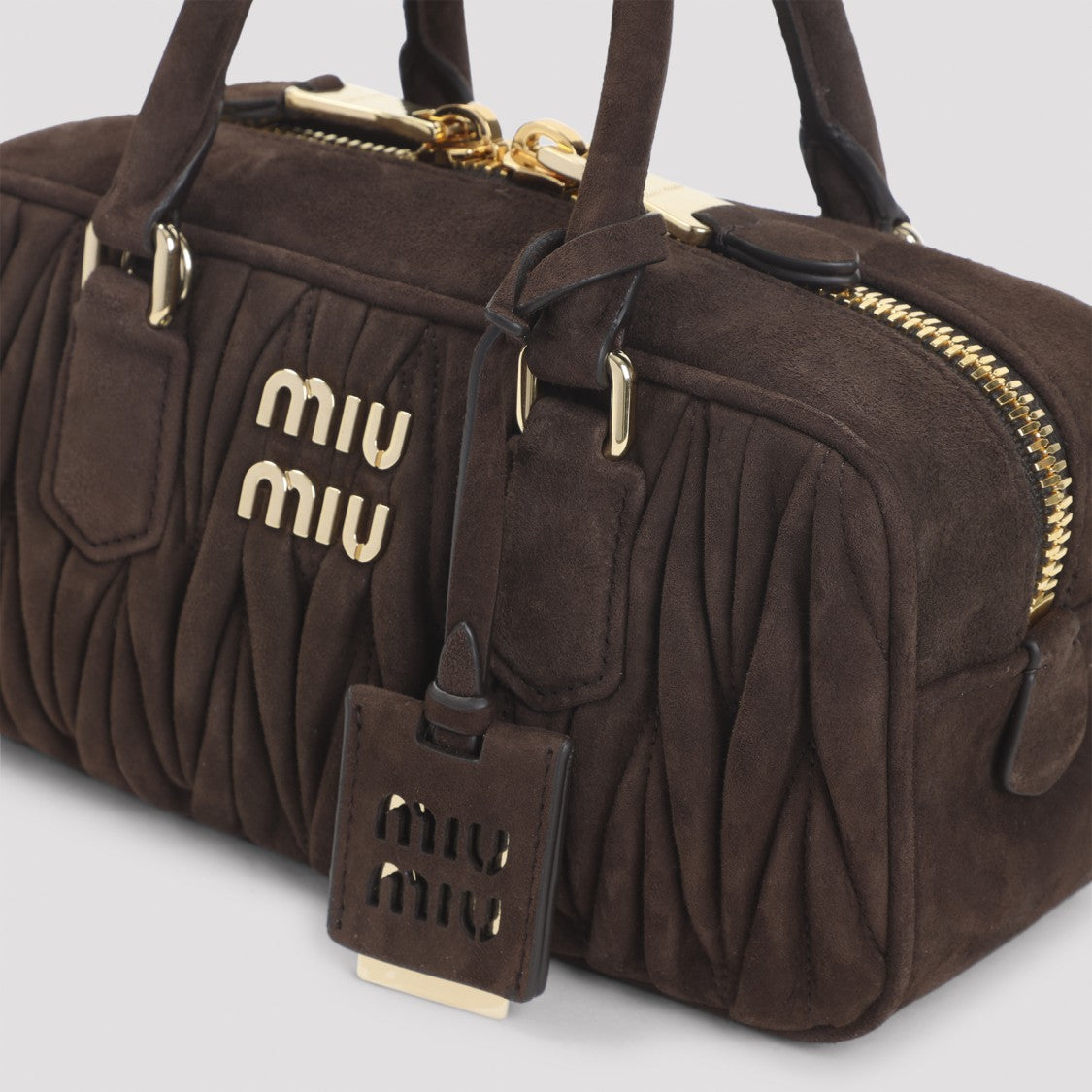 Miu Miu Quilted Brown Lamb Leather Shoulder Bag With Logo Plaque