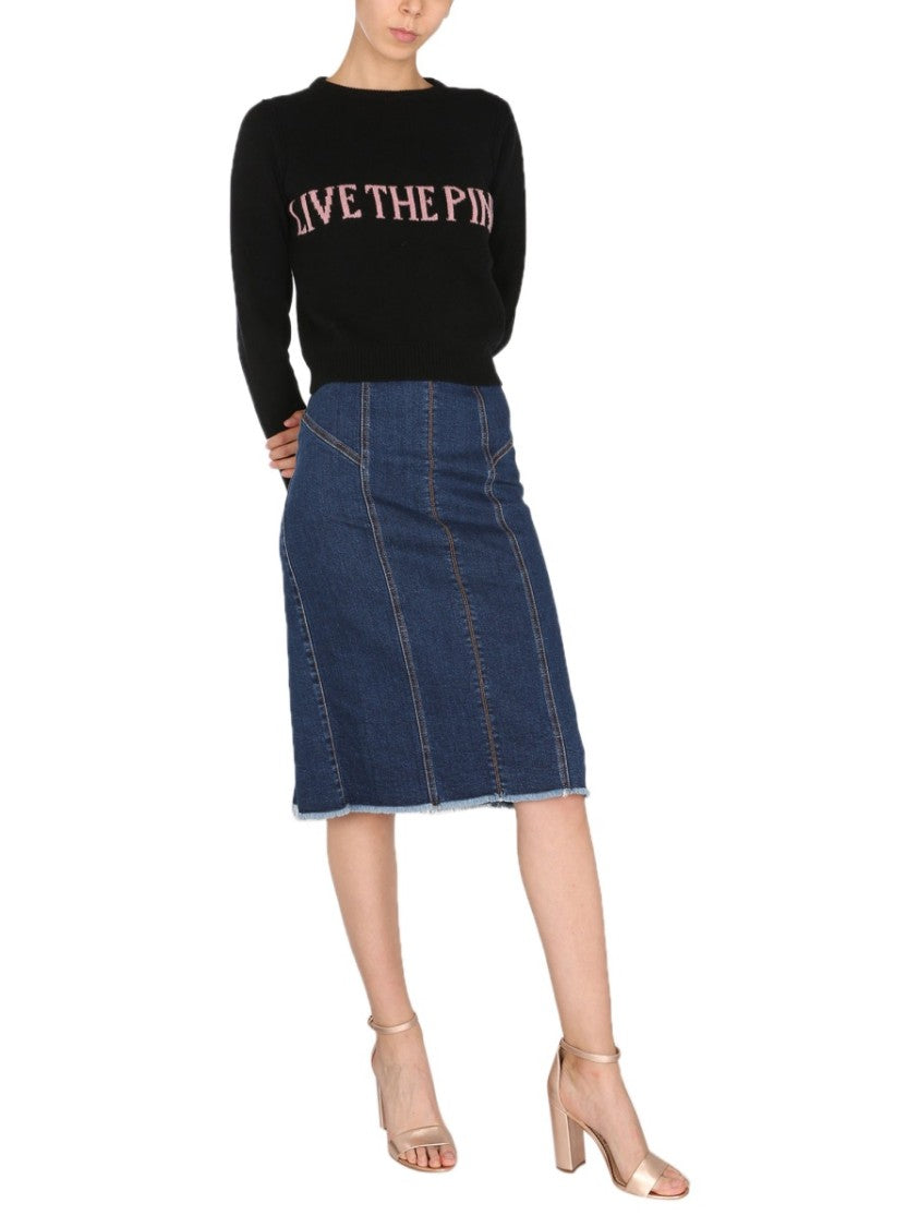 Alberta Ferretti Cropped Black Crew Neck Sweater