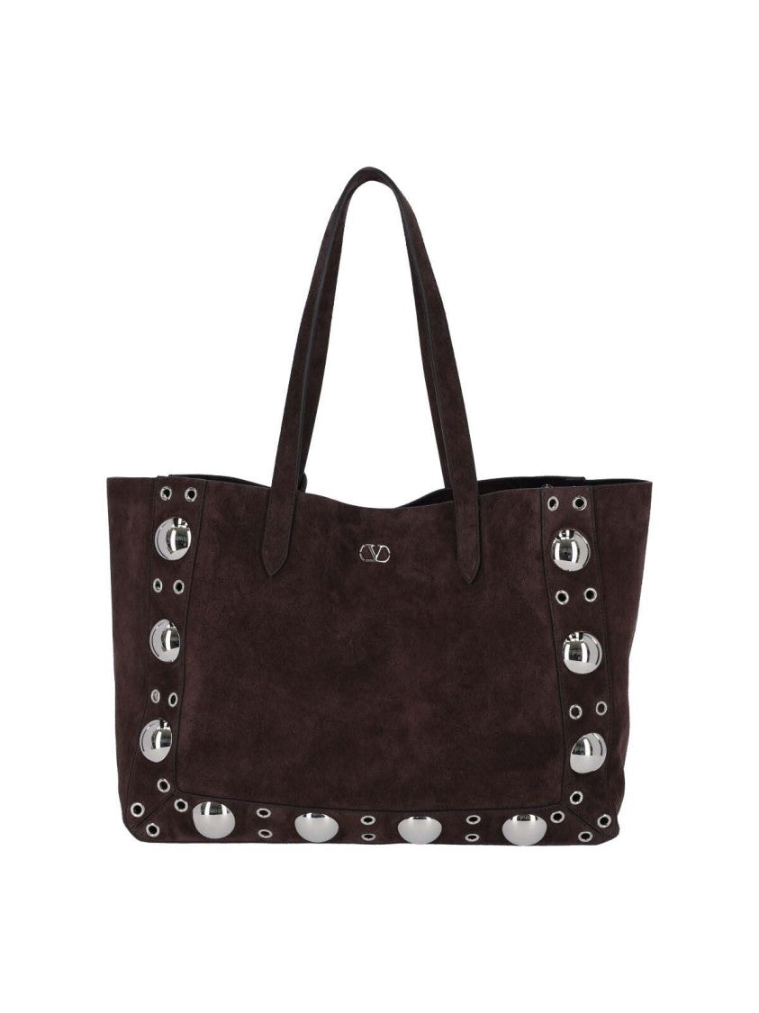 Valentino Garavani Medium Suede Tote Bag With Metallic Studs