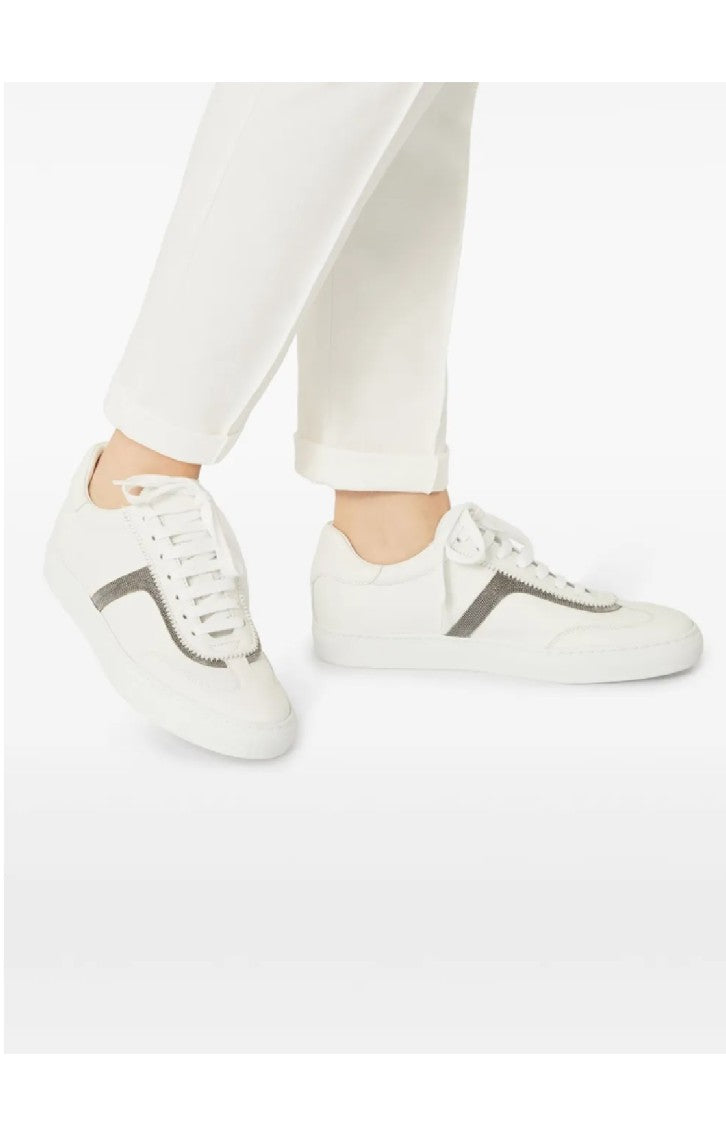Brunello Cucinelli Low-Top Leather Sneakers With Textured Stripe