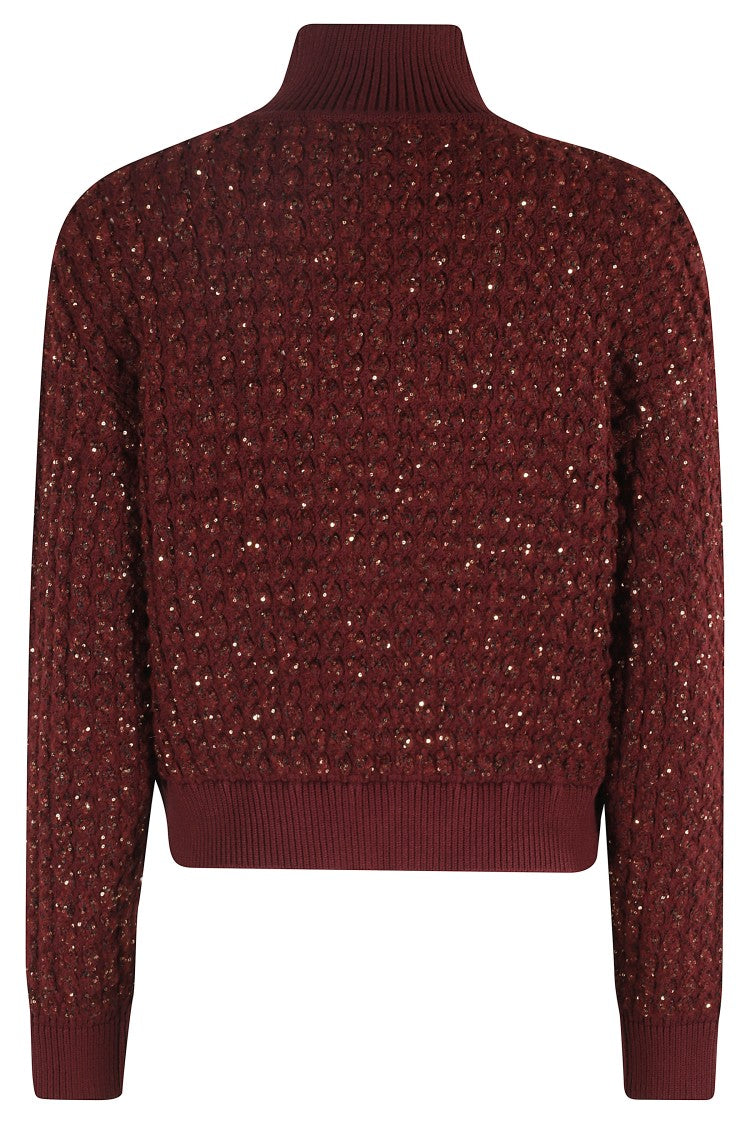 Elisabetta Franchi Cable-Knit Tricot Sweater With Sequined Inserts