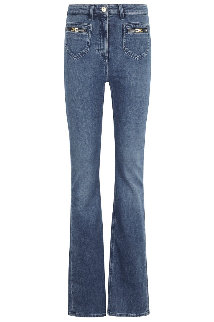 Elisabetta Franchi Flared Denim Jeans With Logo Detail