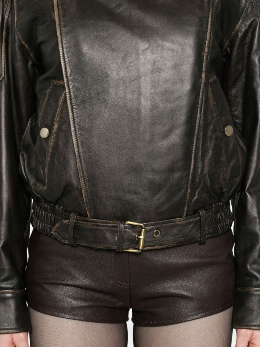 Blugirl Cropped Brown Jacket With Belted Waist