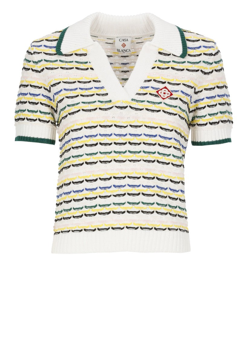 Casablanca V-Neck Cotton Polo Shirt