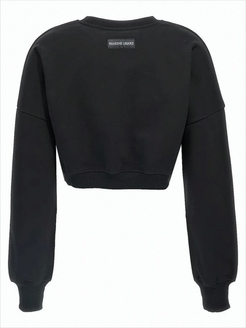 Marine Serre Cropped Black Long-Sleeve Top With Minimalist Design