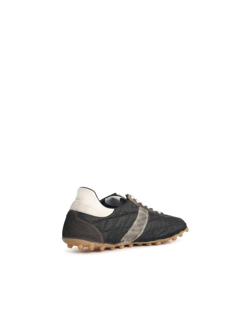 Maison Margiela Sneakers In Quilted Fabric And Dark Green Suede