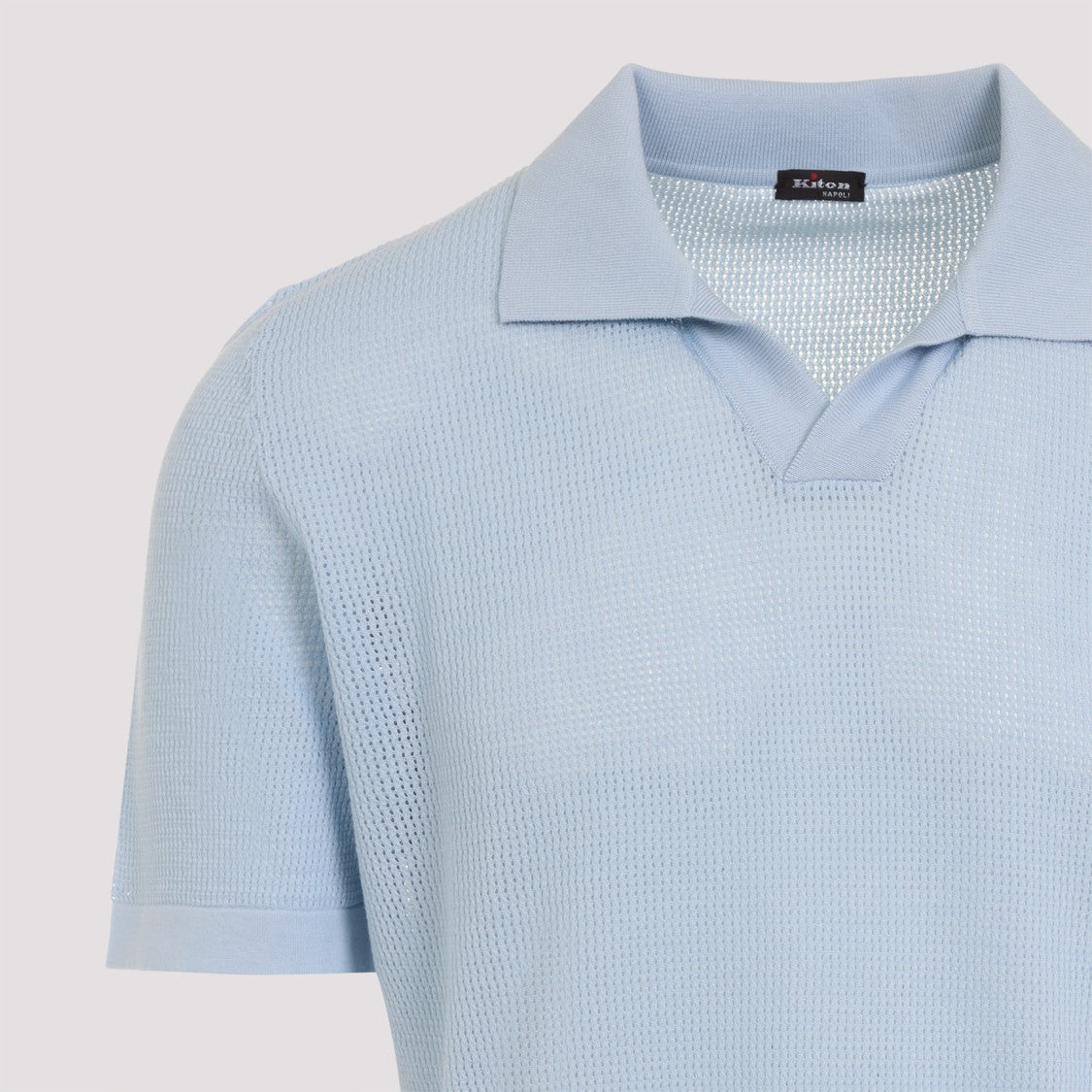 Kiton Textured Knit Polo T-Shirt In Light Blue