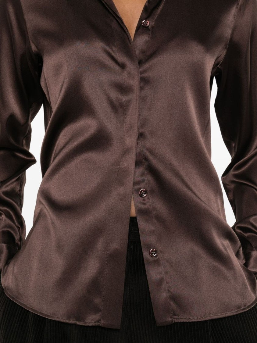 Tagliatore Silk-Elastane Blend Brown Shirt