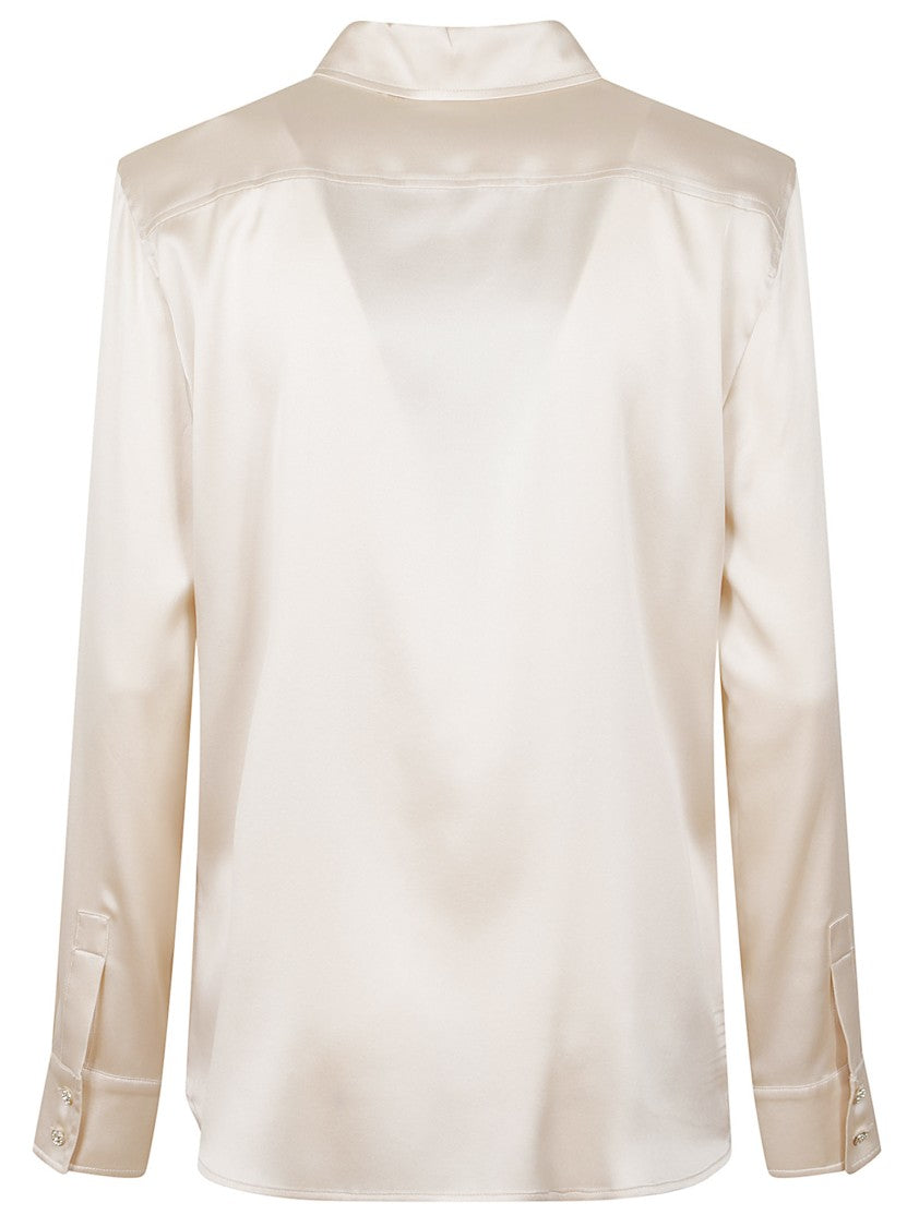 Max Mara Beige Stretch Silk Satin Shirt