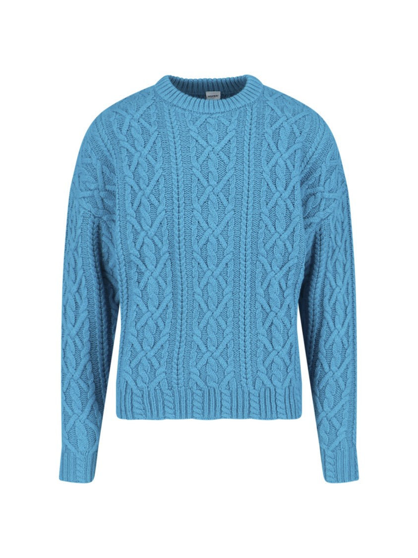 Aspesi Wool Cable Sweater, Light Blue, Crew Neck