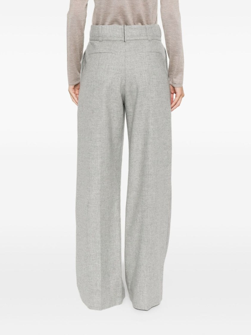 Brunello Cucinelli Wide-Leg Light Grey Trousers