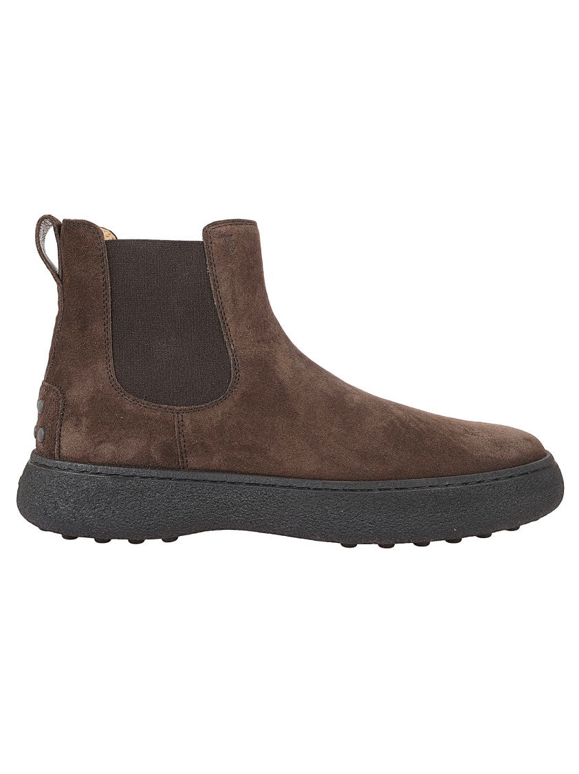 Tod's Brown Suede Ankle Boots With Elastic Side Panels