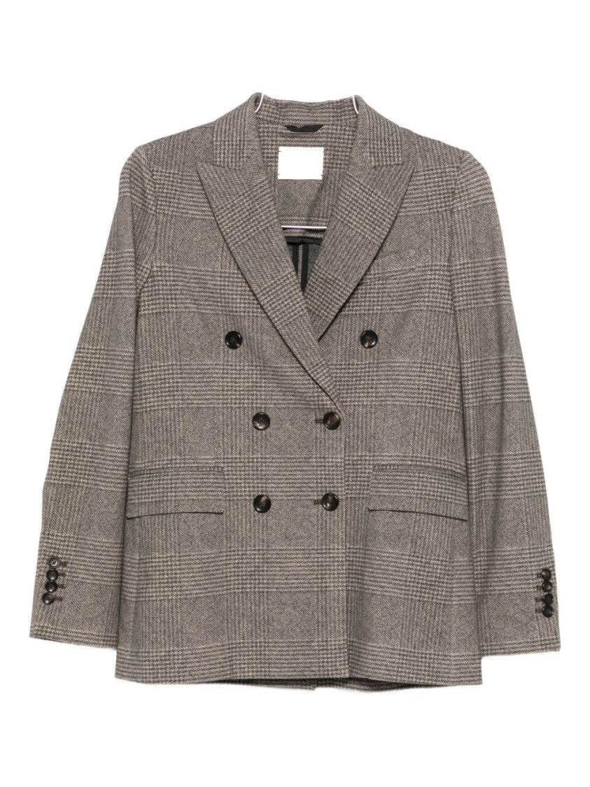 Circolo 1901 Double-Breasted Checkered Brown Jacket