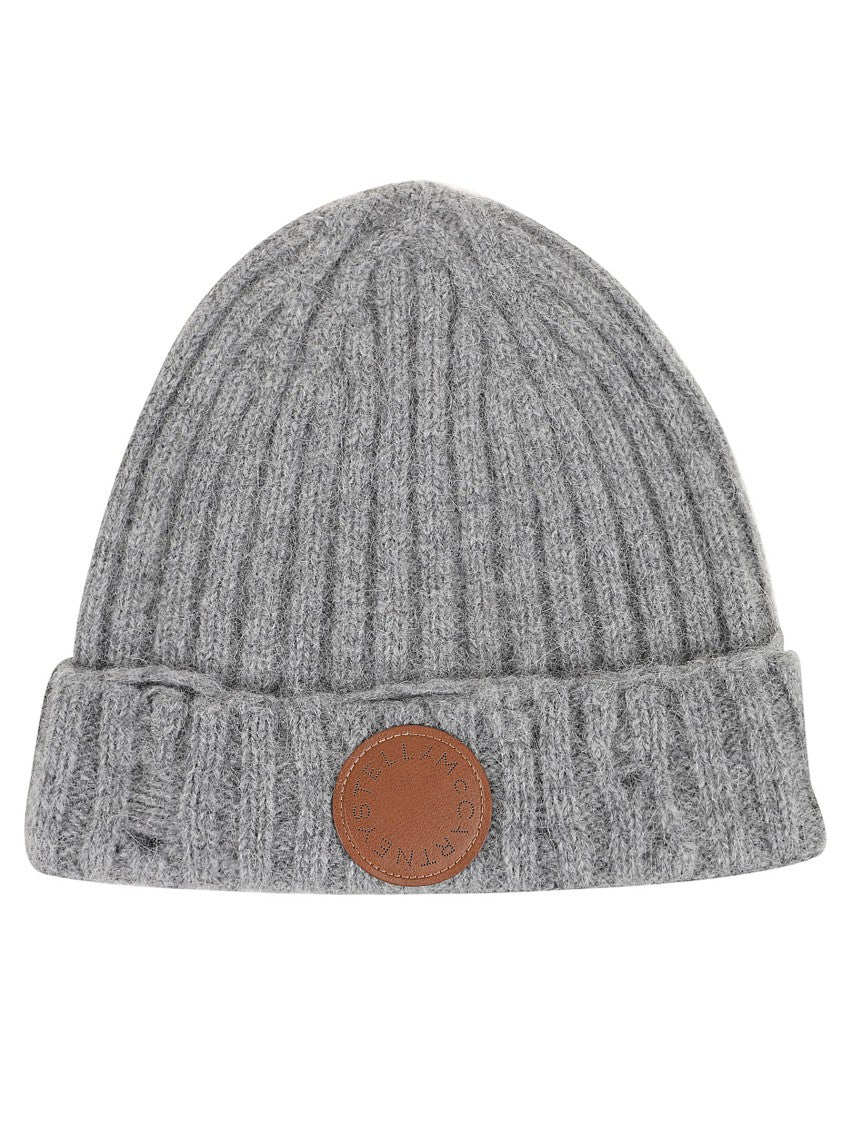 Stella Mccartney Ribbed Alpaca Beanie With Logo Patch Detail
