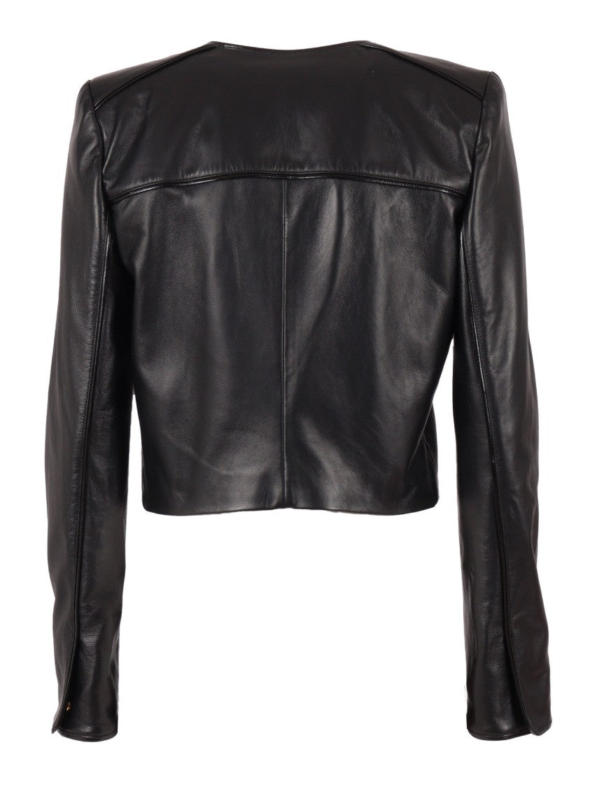 Elisabetta Franchi Cropped Sheepskin Jacket With Gold-Tone Button Closures