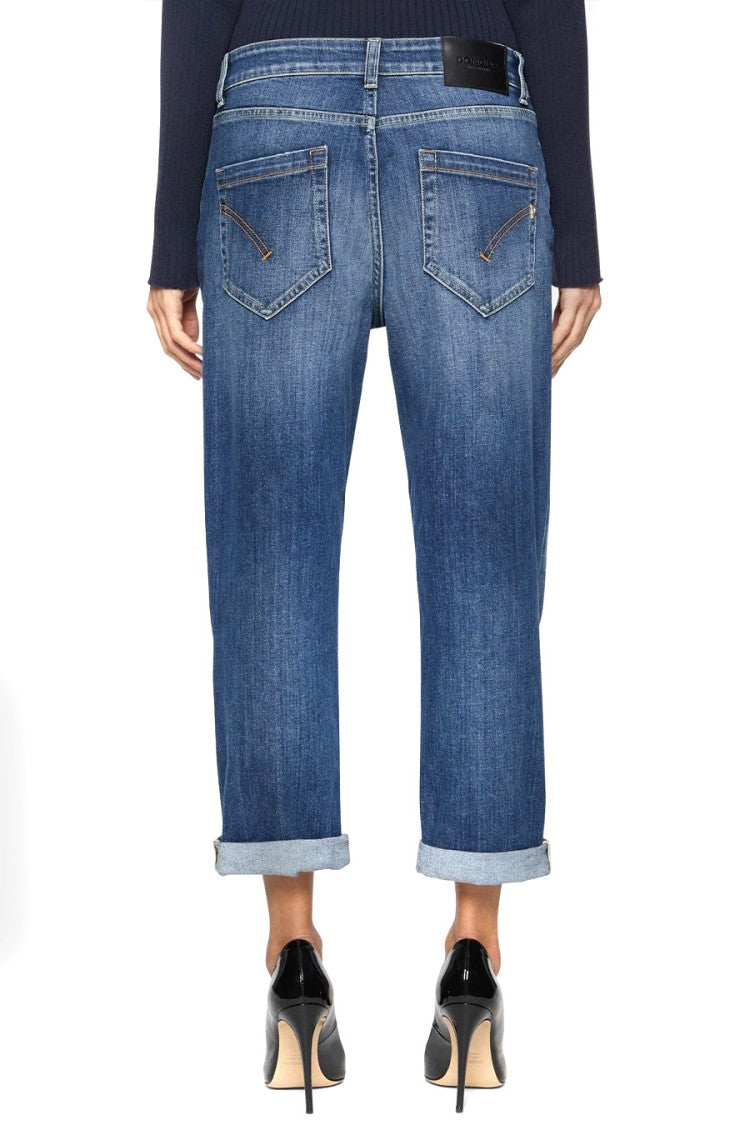 Dondup Relaxed Fit Blue Trousers With Tapered Leg And Rolled Cuffs