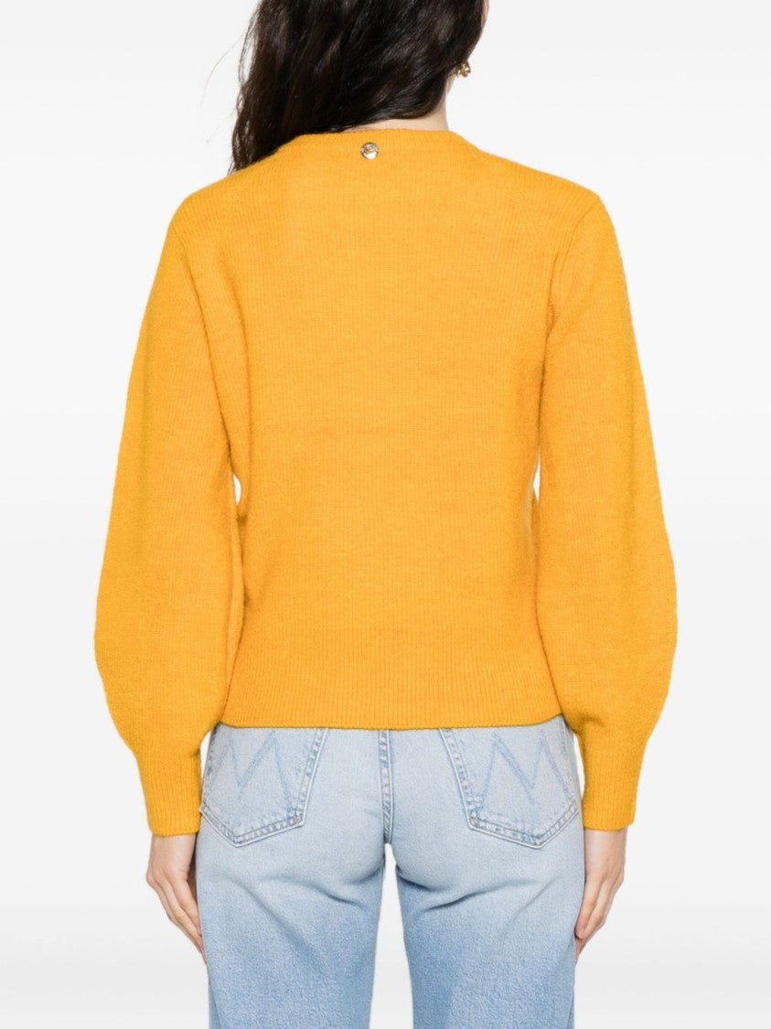 Twin-Set Yellow Balloon Sleeve Ribbed Knit Sweater