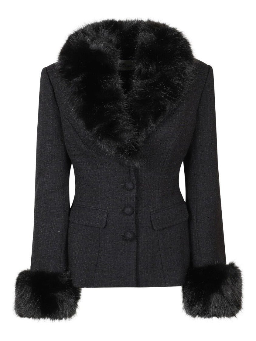 Self-Portrait Tailored Black Cupro Giacconi Nero Coat