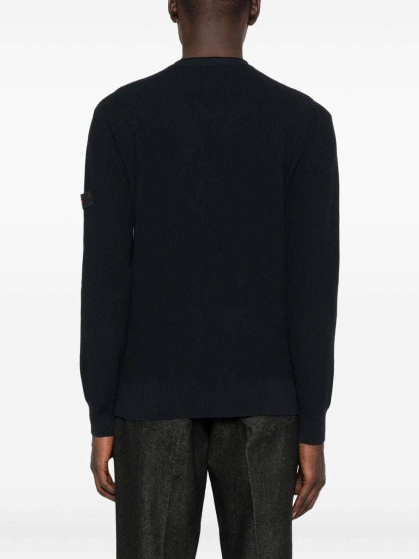 Peuterey Ribbed Knit Black Crew Neck Sweater