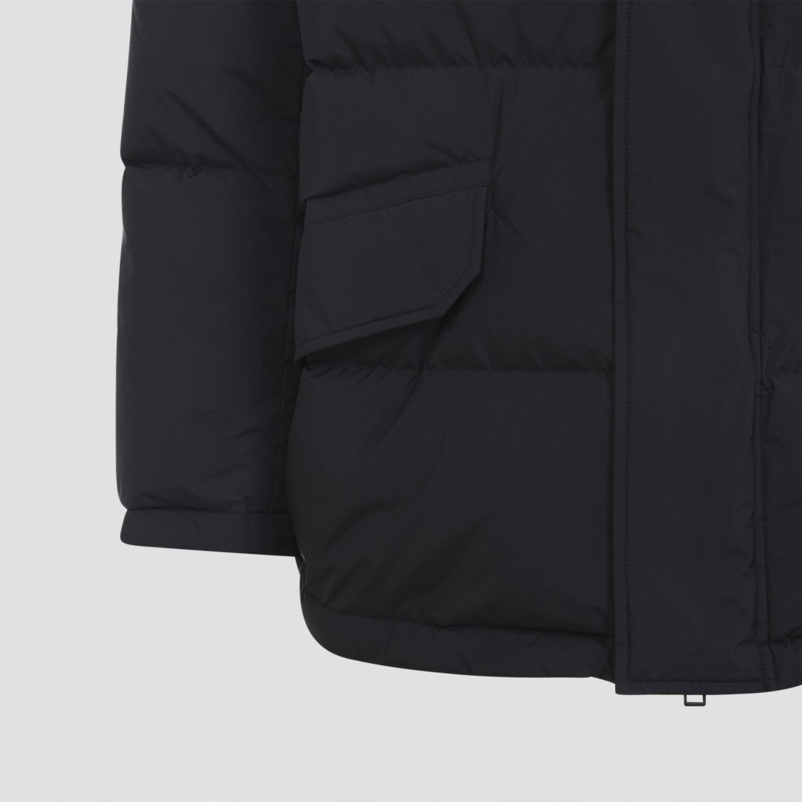 Yves Salomon Padded Black Down Jacket With High Collar And Concealed Zip
