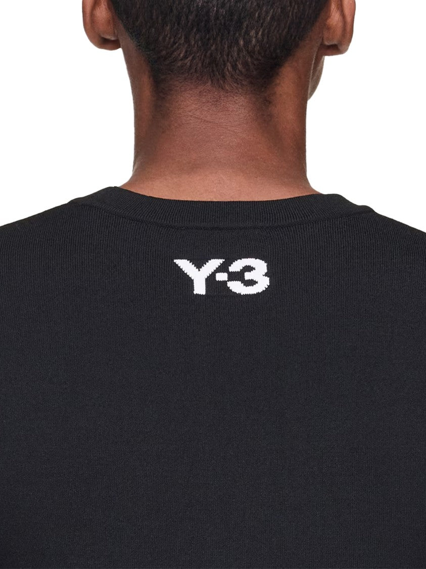 Y-3 Cropped Black Sweater With Vertical Stripe Detail