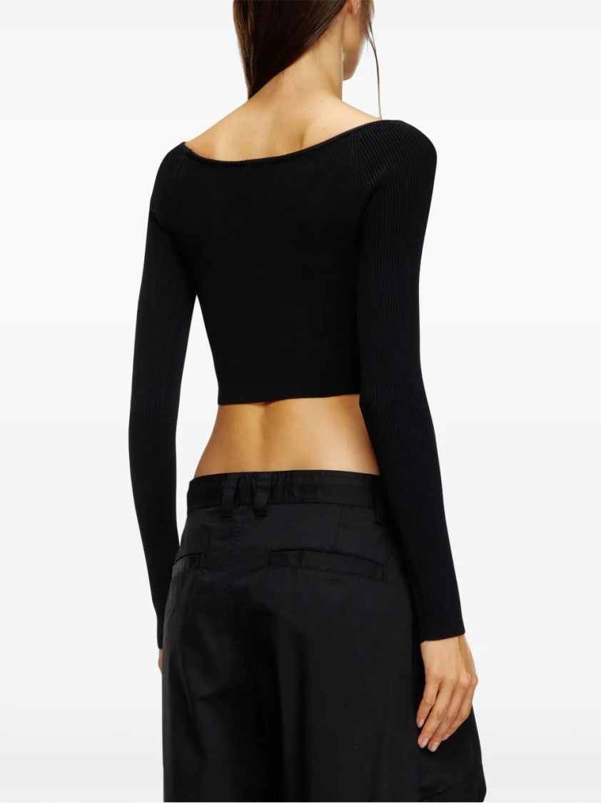Diesel Cropped Long-Sleeve Top With Ribbed Texture