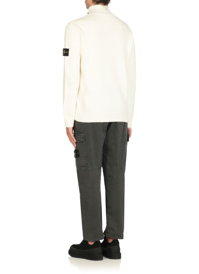 Stone Island High Neck Ivory Cotton Sweater