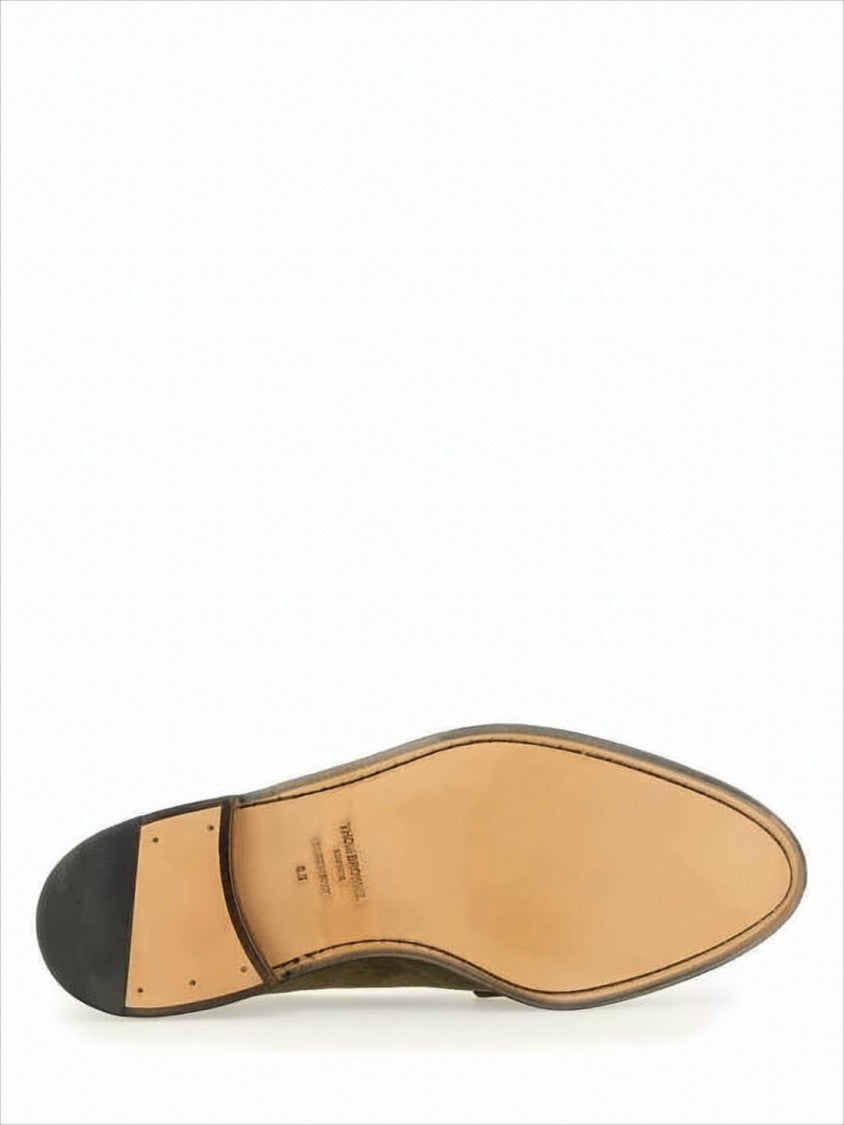 Thom Browne Suede Loafers With Rounded Toe And Tricolor Detail