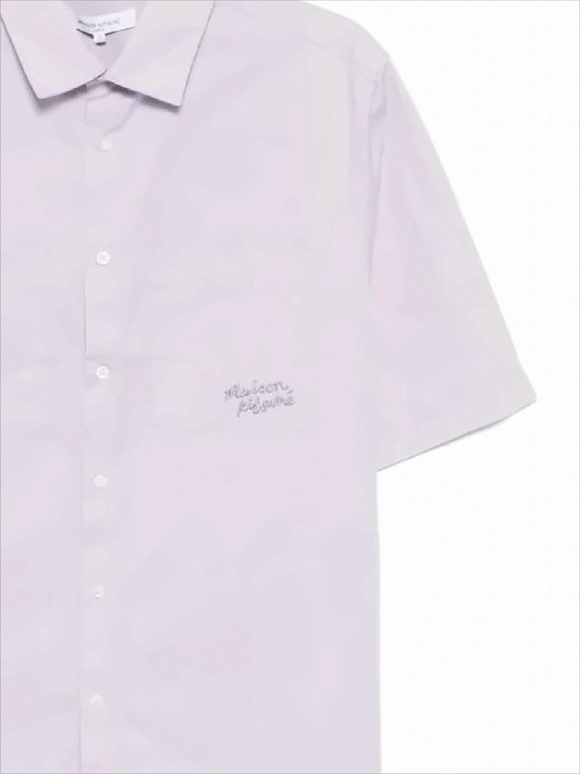 Maison Kitsuné Short-Sleeved Pink Cotton Shirt With Classic Collar And Embroidered Detail