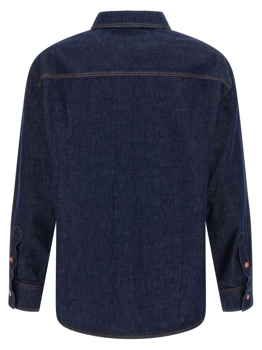 Casablanca Cotton Denim Shirt With Contrast Stitching And Logo Embroidery